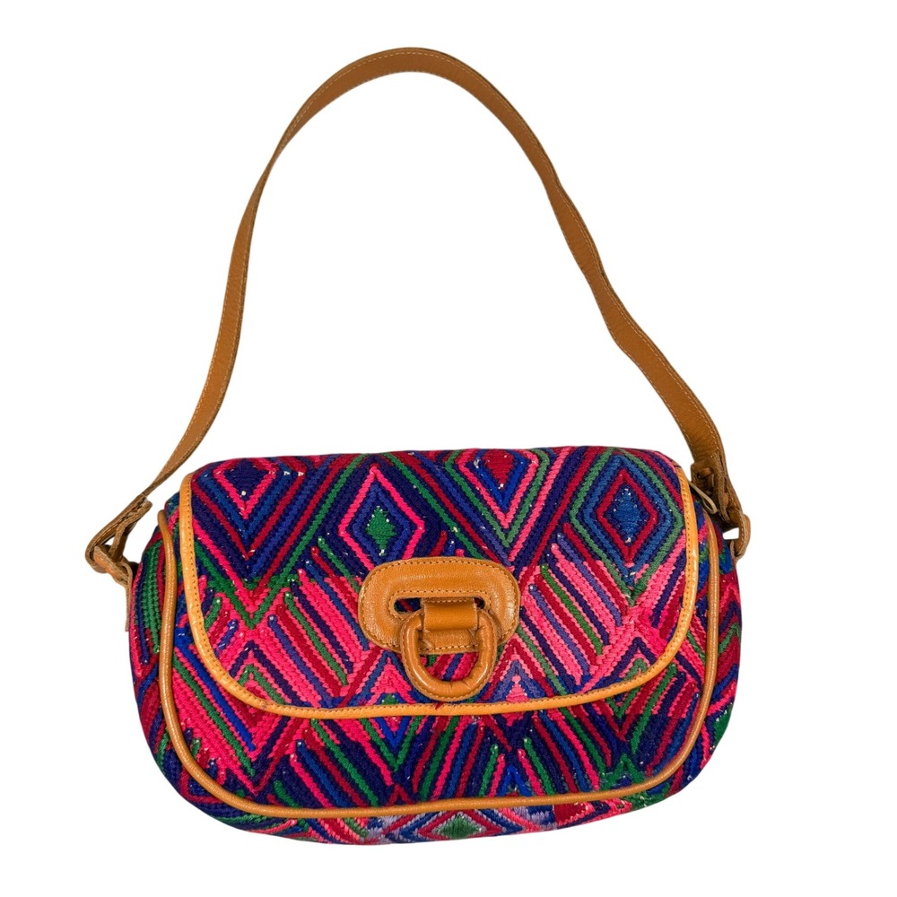 TATA Woven Geometric Shoulder Bag OS Women Multi Color Leather Trim Handcrafted